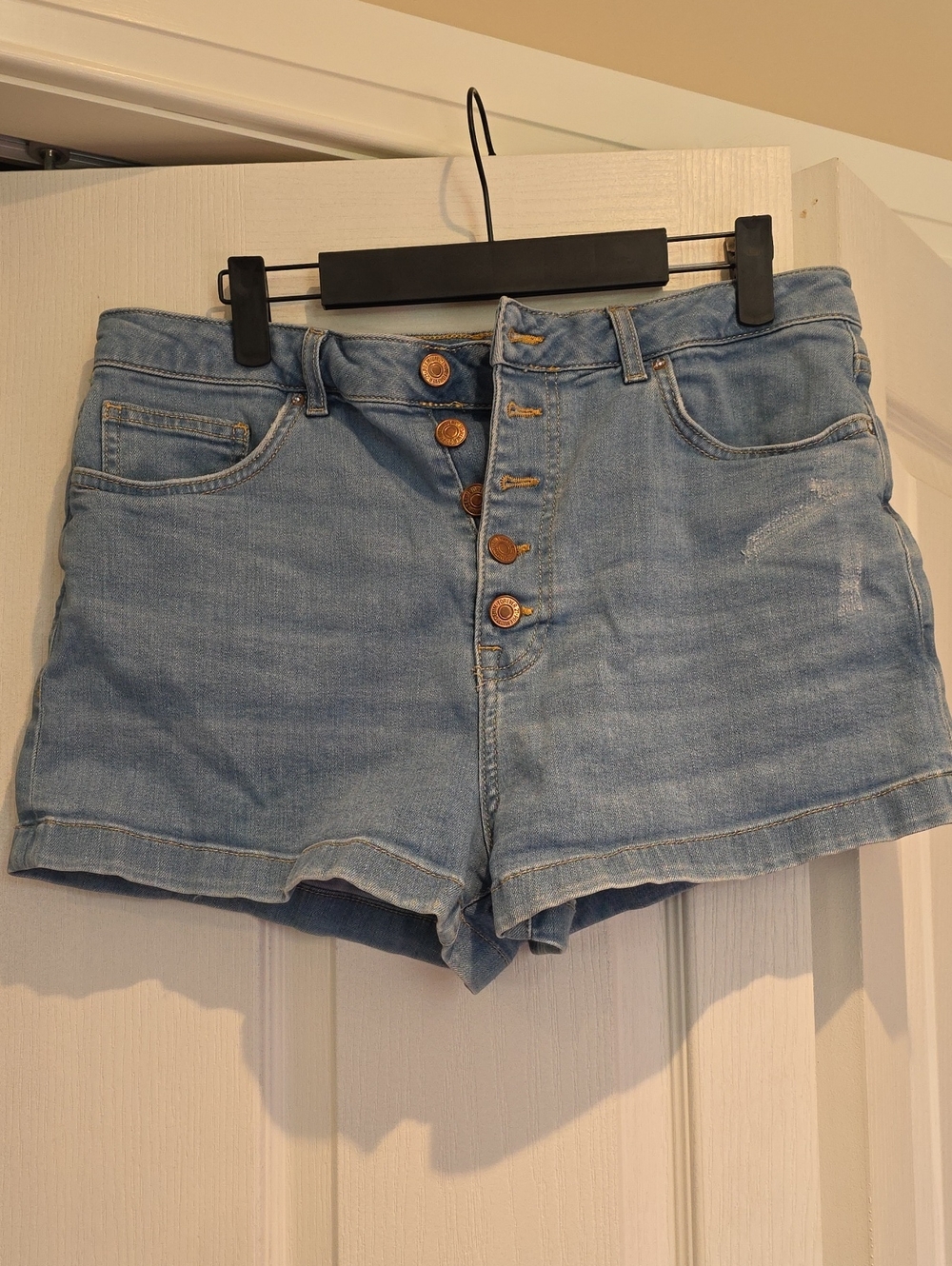 Forever 21 Light Blue High-Rise Button Fly Denim Shorts